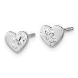 Sterling Silver RH-plated Polished CZ Flower Heart Post Earrings-WBC-QE16604