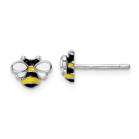 Sterling Silver Rhodium-plated Enameled Bumble Bee Post Earrings-WBC-QE16605