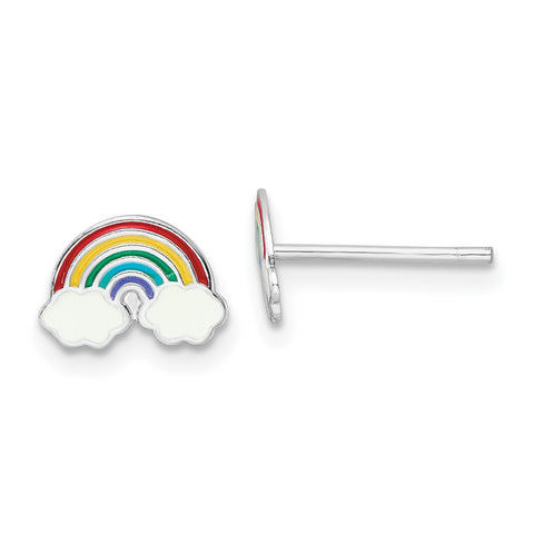 Sterling Silver RH-plated Enamel Kids Rainbow Post Earrings-WBC-QE16614