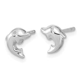 Sterling Silver RH-plated Polished CZ Dolphin Post Earrings-WBC-QE16621