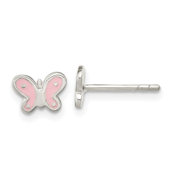 Sterling Silver Pink Butterfly Post Earrings-WBC-QE16627