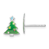 Sterling Silver RH-plated Enamel Kids Christmas Tree Post Earrings-WBC-QE16637