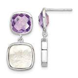 Sterling Silver Rhod-plated 7.36Amethyst/MOP Post Dangle Earrings-WBC-QE16640AM