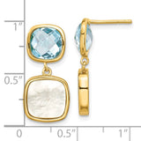 Sterling Silver Gold-plated 3.46BT Blue Topaz & MOP Post Dangle Earrings-WBC-QE16640BT