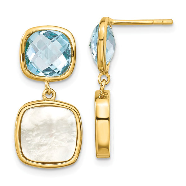 Sterling Silver Gold-plated 3.46BT Blue Topaz & MOP Post Dangle Earrings-WBC-QE16640BT