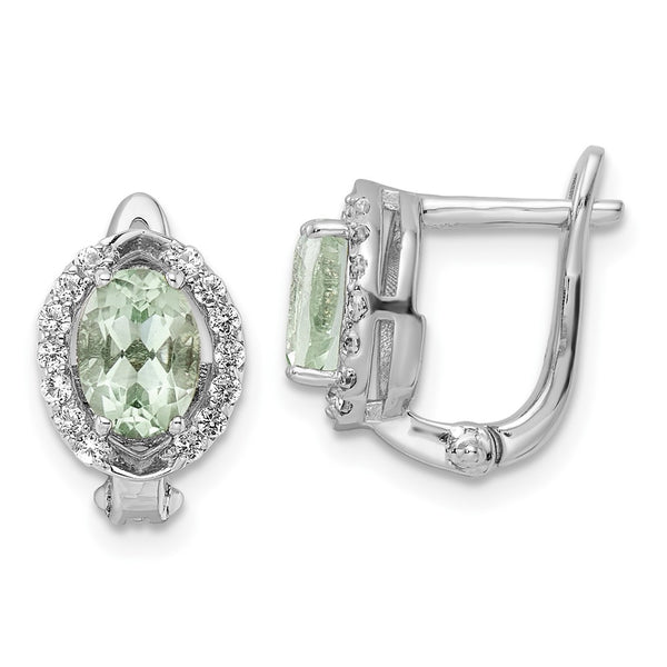 SS RH-plated 1.74t.w. Green Quartz/WT Oval Hinged Earrings-WBC-QE16644AG