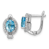 Sterling Silver Rhodium-plated Swiss BT/White Topaz Oval Hinged Earrings-WBC-QE16644BT