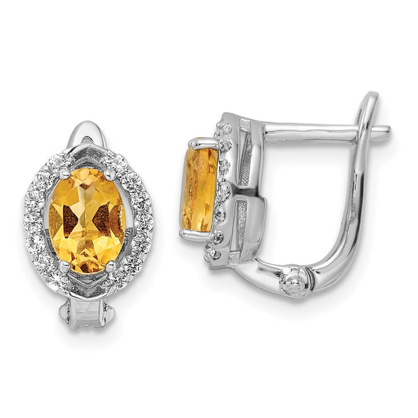 SS RH-plated 1.77t.w. Citrine/White Topaz Oval Hinged Earrings-WBC-QE16644CI