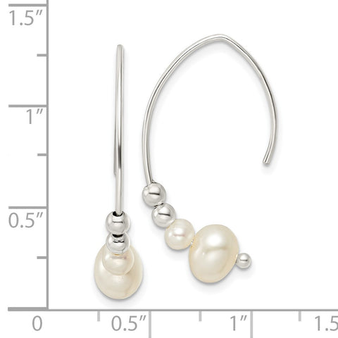 Sterling Silver Polished Glass Pearl Dangle Earrings-WBC-QE16654