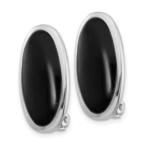 Sterling Silver Rhodium-plated Oval Onyx Non-pierced Earrings-WBC-QE1812