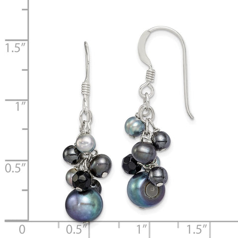 Sterling Silver Black FW Cultured Pearls/Onyx Dangle Earrings-WBC-QE2013