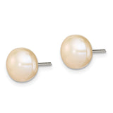 Sterling Silver 9-10mm Peach FW Cultured Pearl Button Earrings-WBC-QE2027