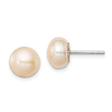 Sterling Silver 9-10mm Peach FW Cultured Pearl Button Earrings-WBC-QE2027