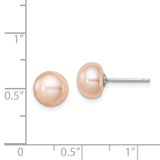 Sterling Silver Peach FW Cultured Pearl 8mm Button Earrings-WBC-QE2028