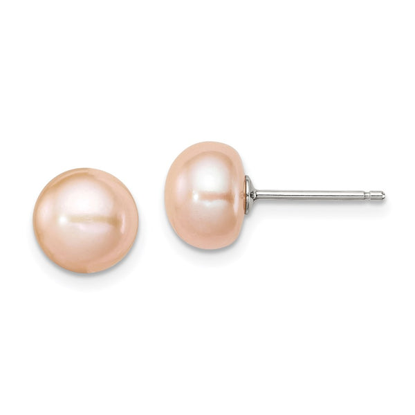 Sterling Silver Peach FW Cultured Pearl 8mm Button Earrings-WBC-QE2028
