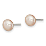 Sterling Silver Peach FW Cultured Pearl 5-6mm Button Earrings-WBC-QE2029