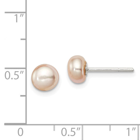 Sterling Silver Peach FW Cultured Pearl 5-6mm Button Earrings-WBC-QE2029