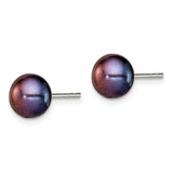 Sterling Silver 7-8mm Black FW Cultured Pearl Button Earrings-WBC-QE2031