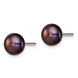 Sterling Silver 5-6mm Black FW Cultured Pearl Button Earrings-WBC-QE2032