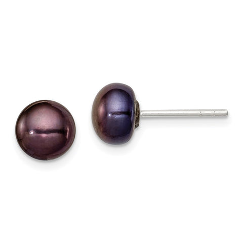Sterling Silver 5-6mm Black FW Cultured Pearl Button Earrings-WBC-QE2032