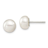 Sterling Silver White FW Cultured Pearl 9-10mm Button Earrings-WBC-QE2033
