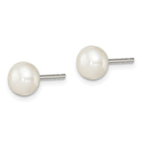 Sterling Silver White FW Cultured Pearl 6-7mm Button Earrings-WBC-QE2035