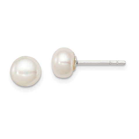 Sterling Silver White FW Cultured Pearl 6-7mm Button Earrings-WBC-QE2035