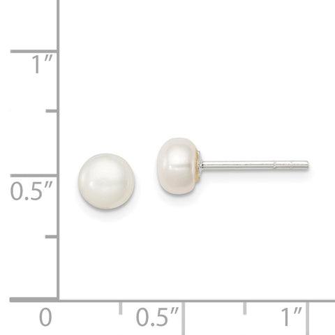 Sterling Silver White FW Cultured Pearl 5-6mm Button Earrings-WBC-QE2036