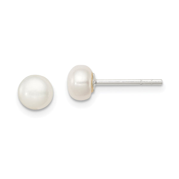 Sterling Silver White FW Cultured Pearl 5-6mm Button Earrings-WBC-QE2036
