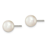 Sterling Silver White FW Cultured Pearl 7-7.5mm Button Earrings-WBC-QE2037