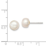 Sterling Silver White FW Cultured Pearl 7-7.5mm Button Earrings-WBC-QE2037