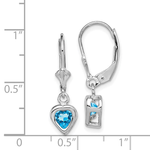 Sterling Silver Rhodium 5mm Heart Blue Topaz Leverback Earrings-WBC-QE2046BT