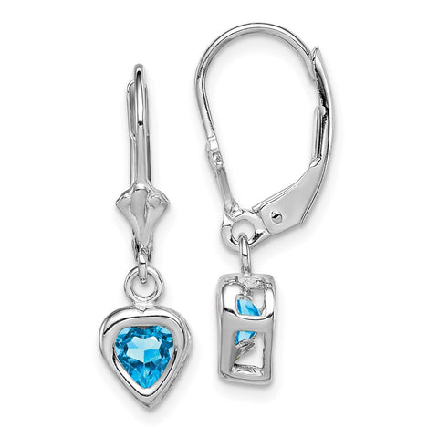 Sterling Silver Rhodium 5mm Heart Blue Topaz Leverback Earrings-WBC-QE2046BT