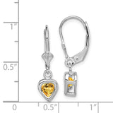 Sterling Silver Rhodium 5mm Heart Citrine Leverback Earrings-WBC-QE2046CI