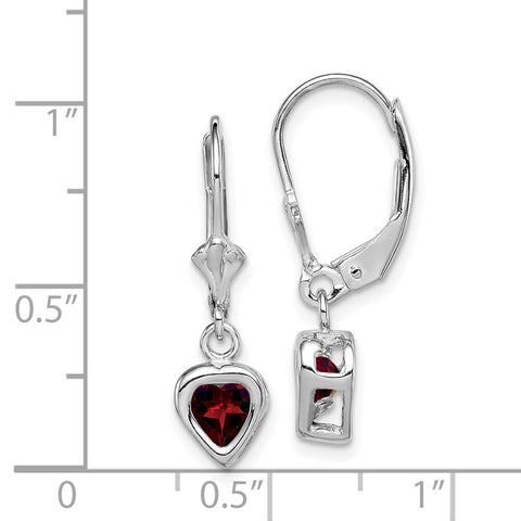 Sterling Silver Rhodium 5mm Heart Garnet Leverback Earrings-WBC-QE2046GA