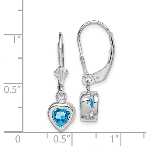 Sterling Silver Rhodium 6mm Heart Blue Topaz Leverback Earrings-WBC-QE2047BT