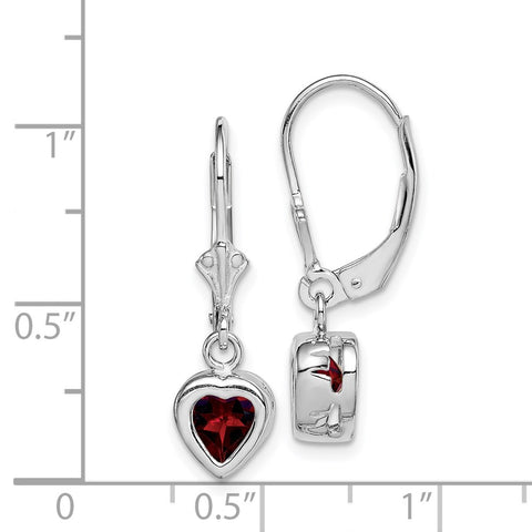 Sterling Silver Rhodium 6mm Heart Garnet Leverback Earrings-WBC-QE2047GA