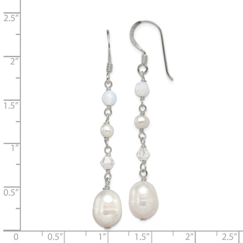 Sterling Silver FWC Pearl/Opalite Crystal/Crystal Dangle Earrings-WBC-QE2062