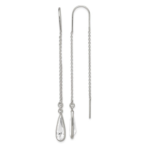 Sterling Silver Clear Glass Stone Teardrop Threader Earrings-WBC-QE2067