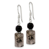 Sterling Silver Black Crystal and Tourmalinated Quartz Earrings-WBC-QE2194