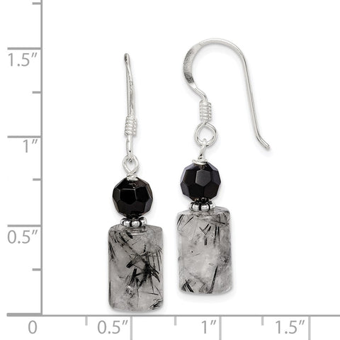 Sterling Silver Black Crystal and Tourmalinated Quartz Earrings-WBC-QE2194