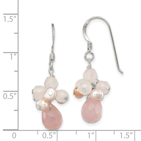 Sterling Silver Rose Quartz/Pink FW Cultured Pearl Earrings-WBC-QE2209