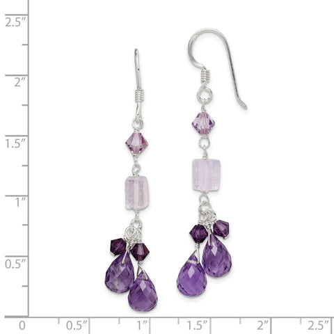 Sterling Silver Amethyst/Lavender Quartz/Crystal Combination Earrings-WBC-QE2348