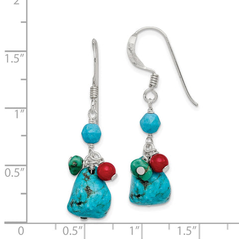 Sterling Silver Dyed Howlite/Turquoise/Red Coral Earrings-WBC-QE2547
