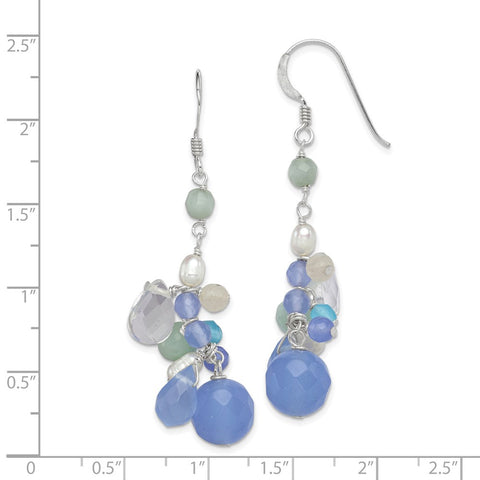 Sterling Silver Bl. Lace Agate/Opalite Cryst/Amazonite/FWC Pearl Earrings-WBC-QE2555