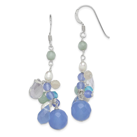 Sterling Silver Bl. Lace Agate/Opalite Cryst/Amazonite/FWC Pearl Earrings-WBC-QE2555