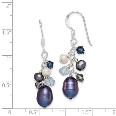 Sterling Silver Blue Crystal/Peacock/White FW Cultured Pearl Earrings-WBC-QE2556