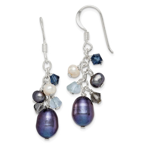 Sterling Silver Blue Crystal/Peacock/White FW Cultured Pearl Earrings-WBC-QE2556