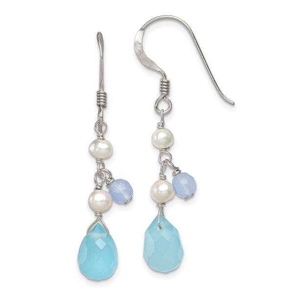 Sterling Silver Blue Topaz/Blue Agate/FW Cultured Pearl Earrings-WBC-QE2559