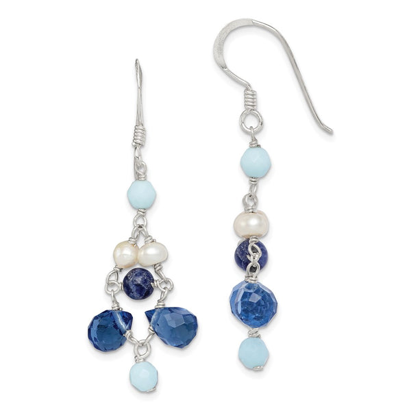 Sterling Silver Dark Blue Crystal/Lapis/FW Cultured Pearl Earrings-WBC-QE2560